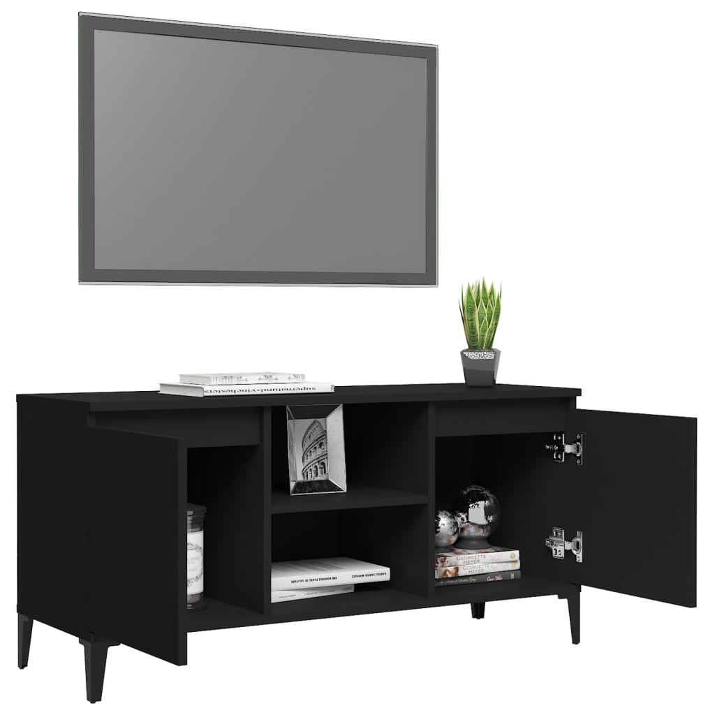 fekete TV-szekrény fémlábakkal 103,5 x 35 x 50 cm