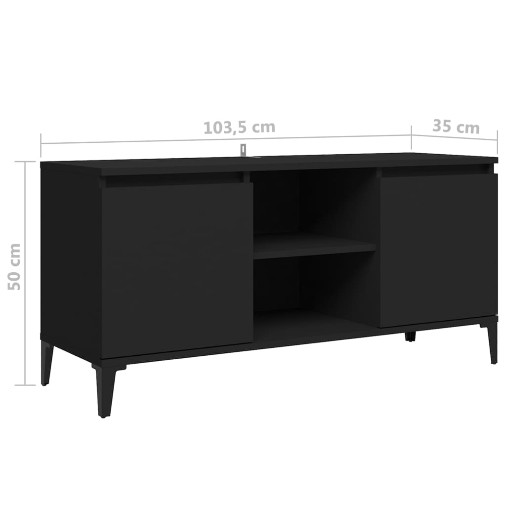 fekete TV-szekrény fémlábakkal 103,5 x 35 x 50 cm