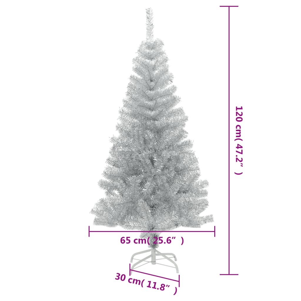 ezüstszínű PET műkarácsonyfa állvánnyal 120 cm