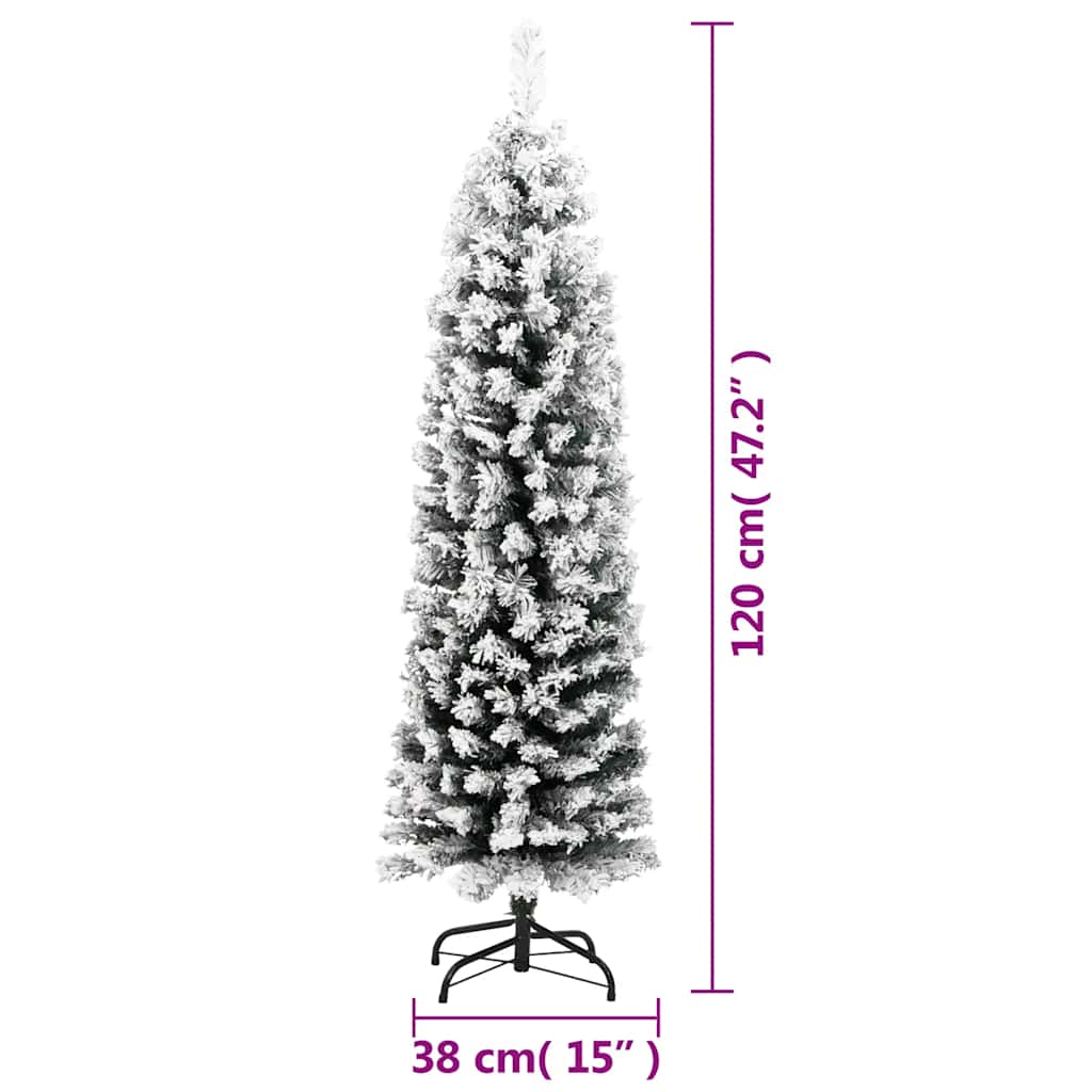 zöld PVC vékony műkarácsonyfa hóval 120 cm