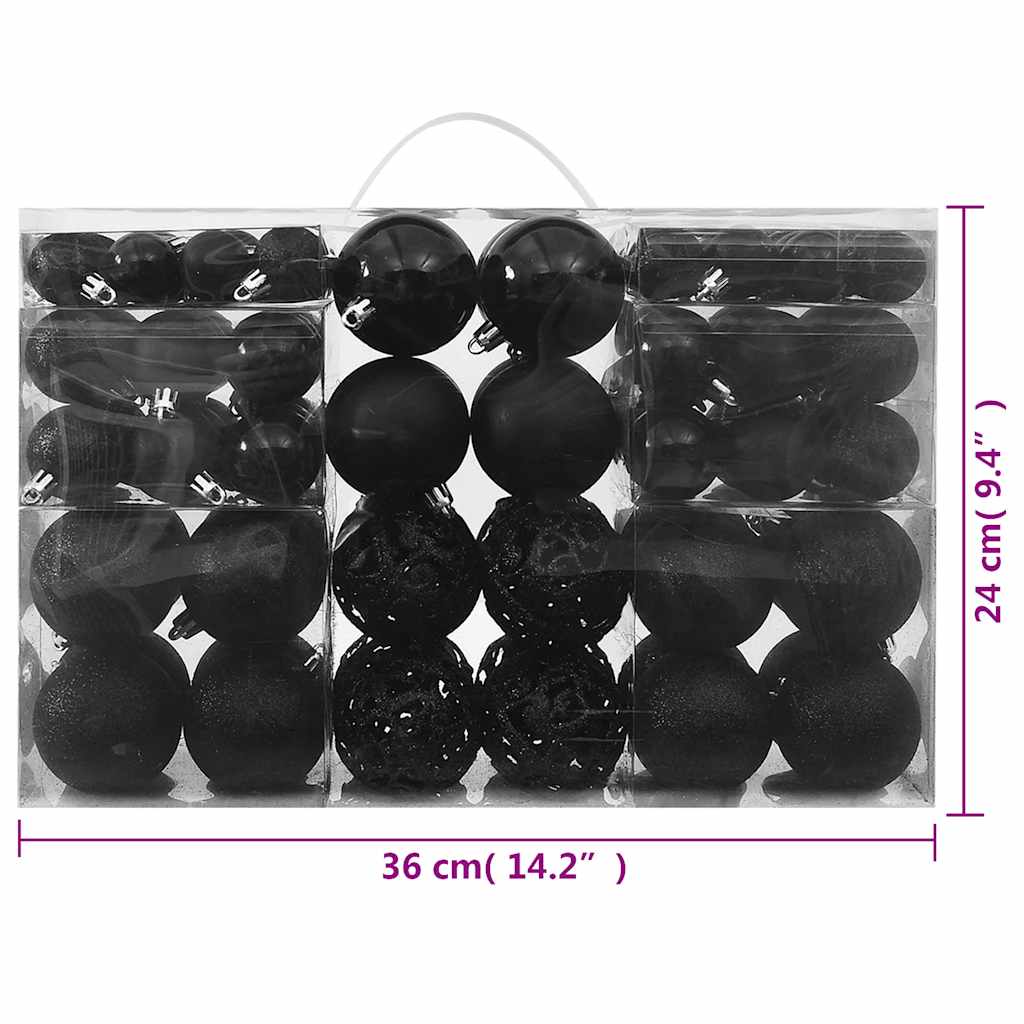 100 darabos fekete karácsonyi gömbkészlet