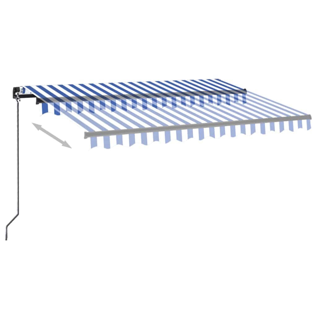 kék és fehér kézzel kihúzható LED-es napellenző 350 x 250 cm