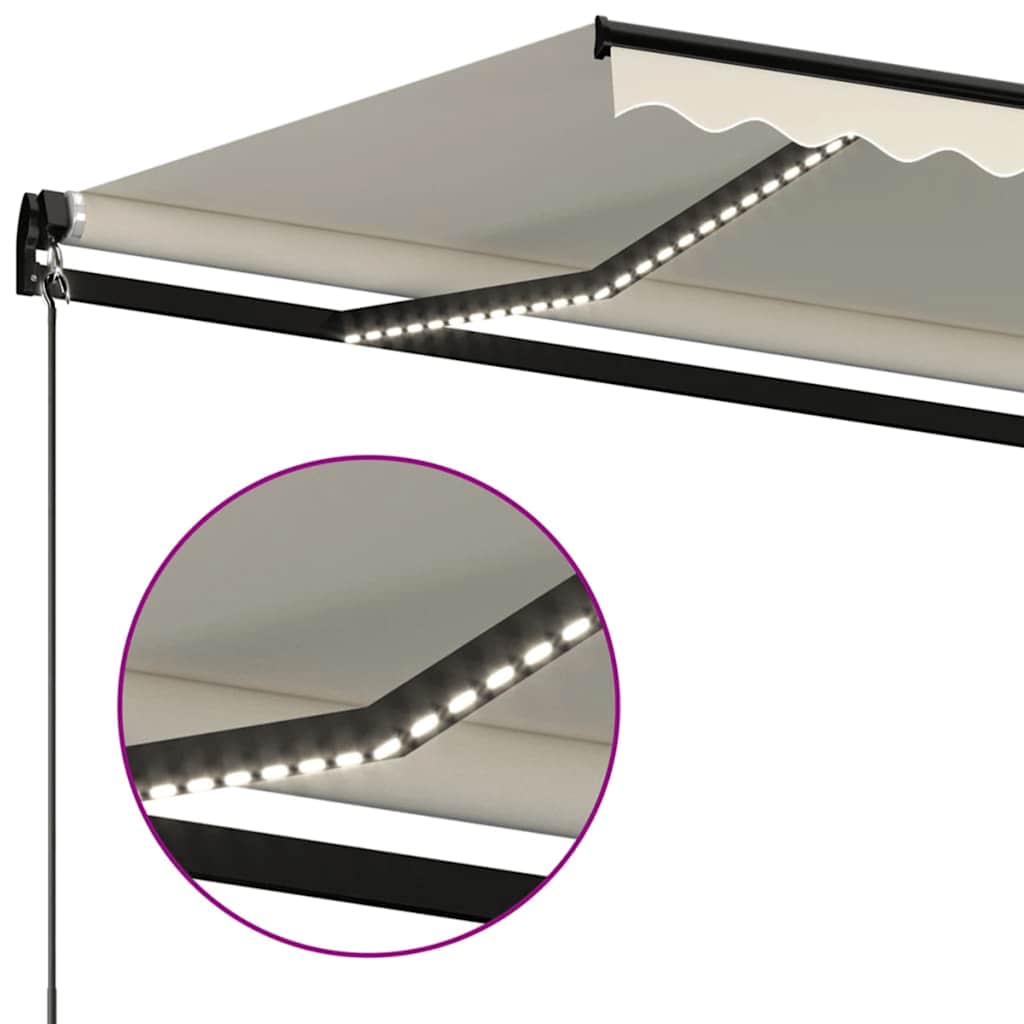 krémszínű kézzel kihúzható LED-es napellenző 350 x 250 cm