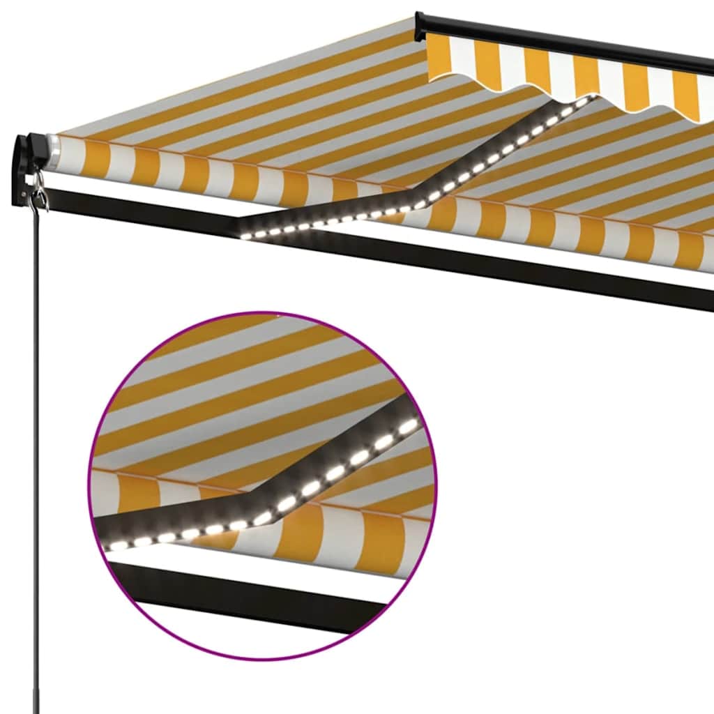 sárga és fehér kézzel kihúzható LED-es napellenző 350 x 250 cm