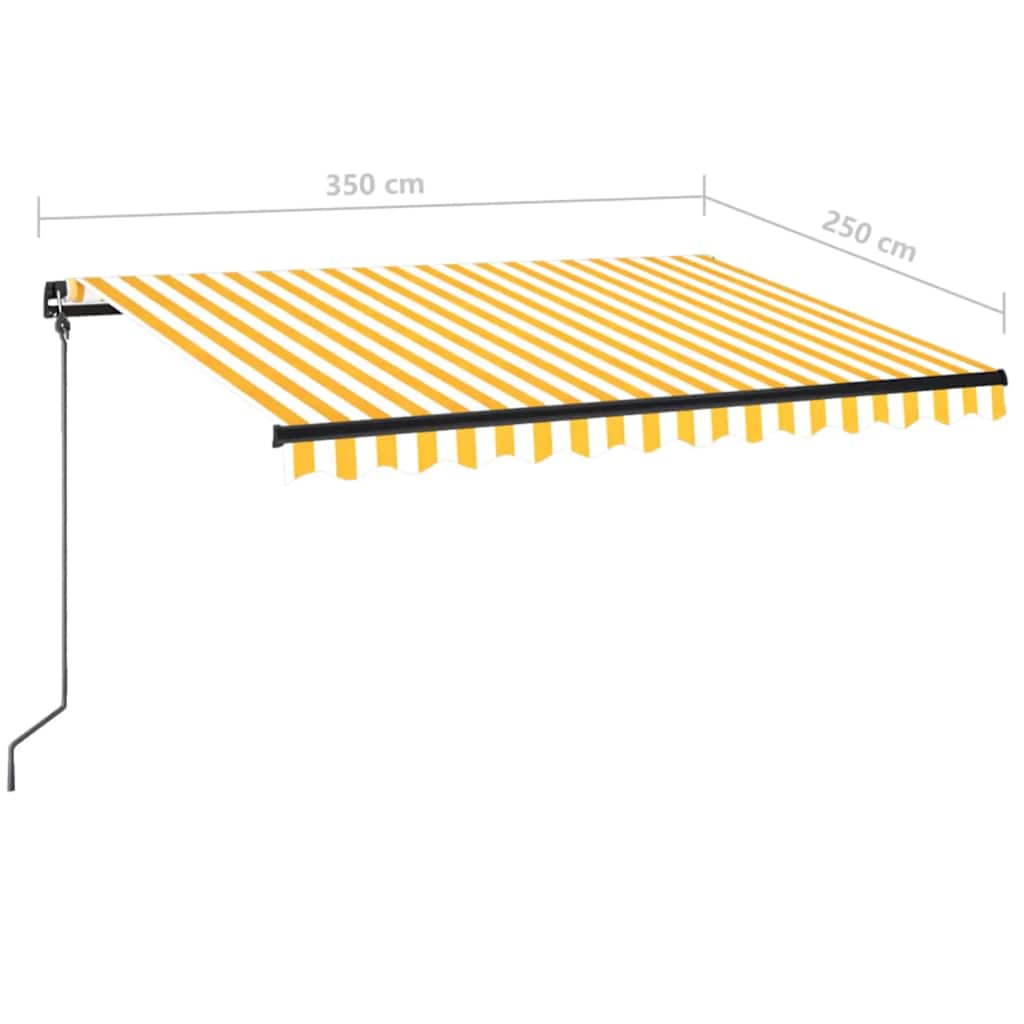 sárga és fehér kézzel kihúzható LED-es napellenző 350 x 250 cm