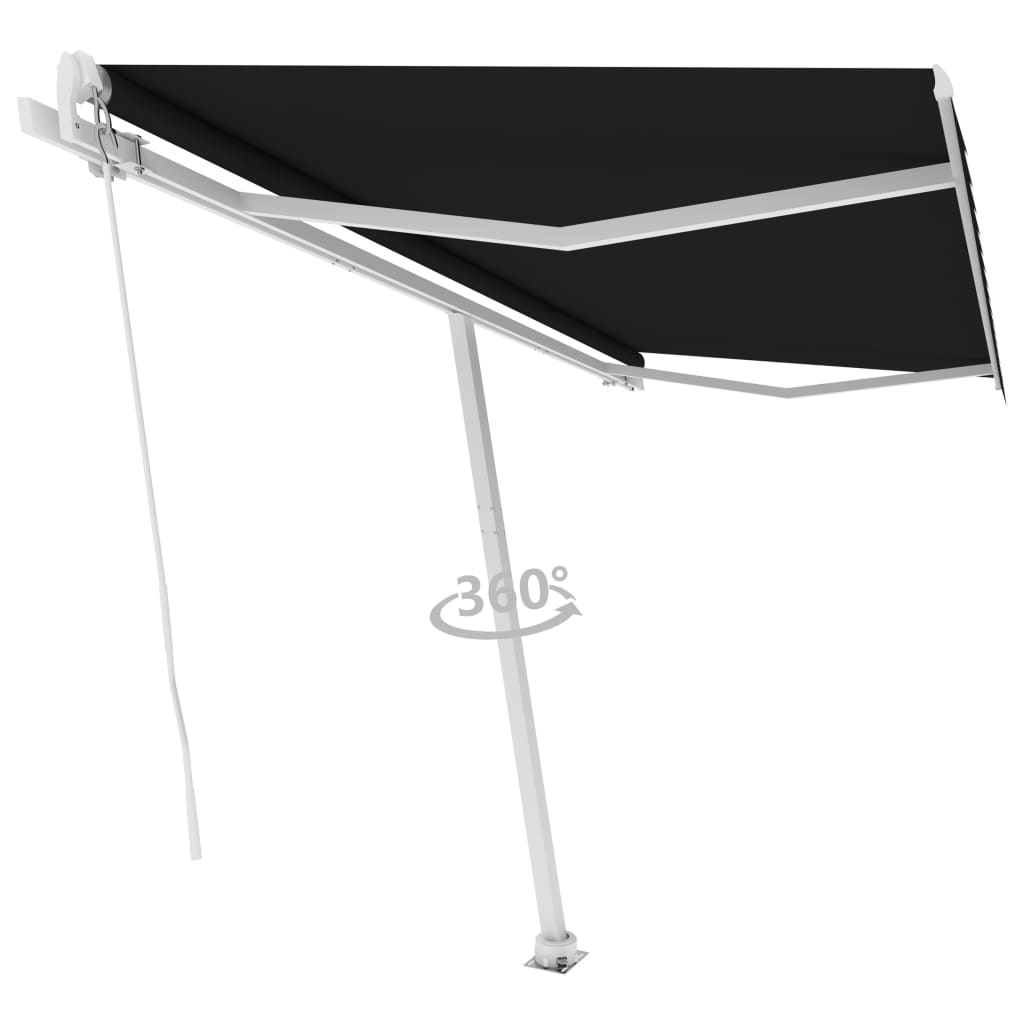 antracitszürke kézzel kihúzható póznás napellenző 450 x 350 cm