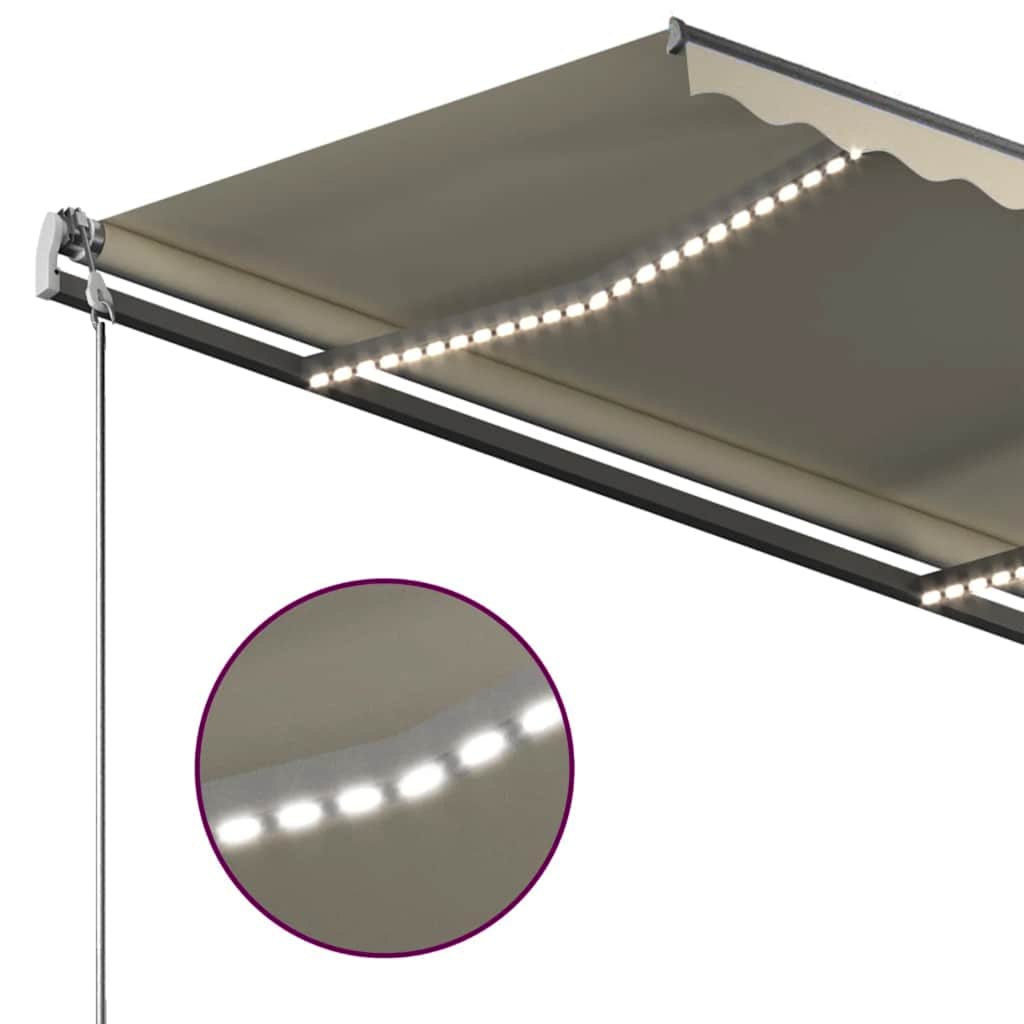 krémszínű kézzel kihúzható LED-es napellenző 350 x 250 cm
