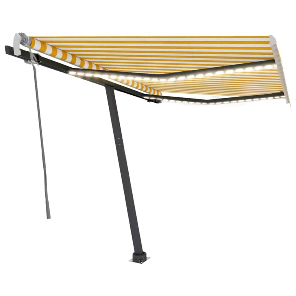 sárga és fehér kézzel kihúzható LED-es napellenző 350 x 250 cm
