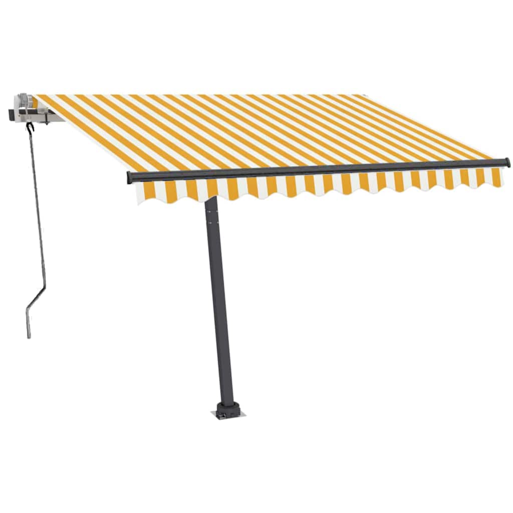 sárga és fehér kézzel kihúzható LED-es napellenző 350 x 250 cm
