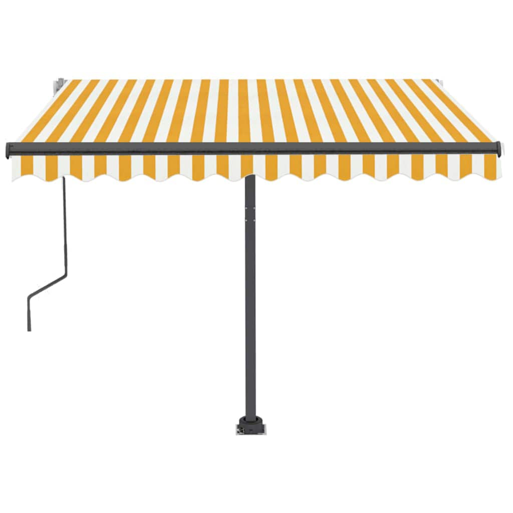 sárga és fehér kézzel kihúzható LED-es napellenző 350 x 250 cm