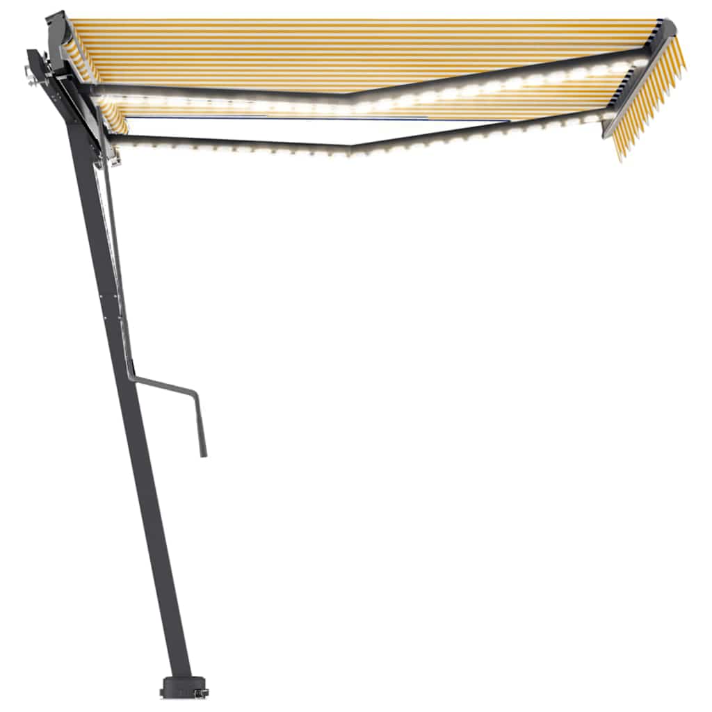 sárga és fehér kézzel kihúzható LED-es napellenző 350 x 250 cm