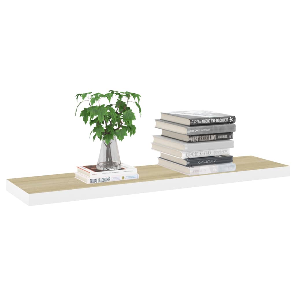 4 db fehér-tölgyszínű MDF lebegő fali polc 90 x 23,5 x 3,8 cm