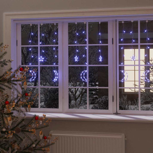 csillag és hold fényfüzér 345 kék LED-del és távirányítóval