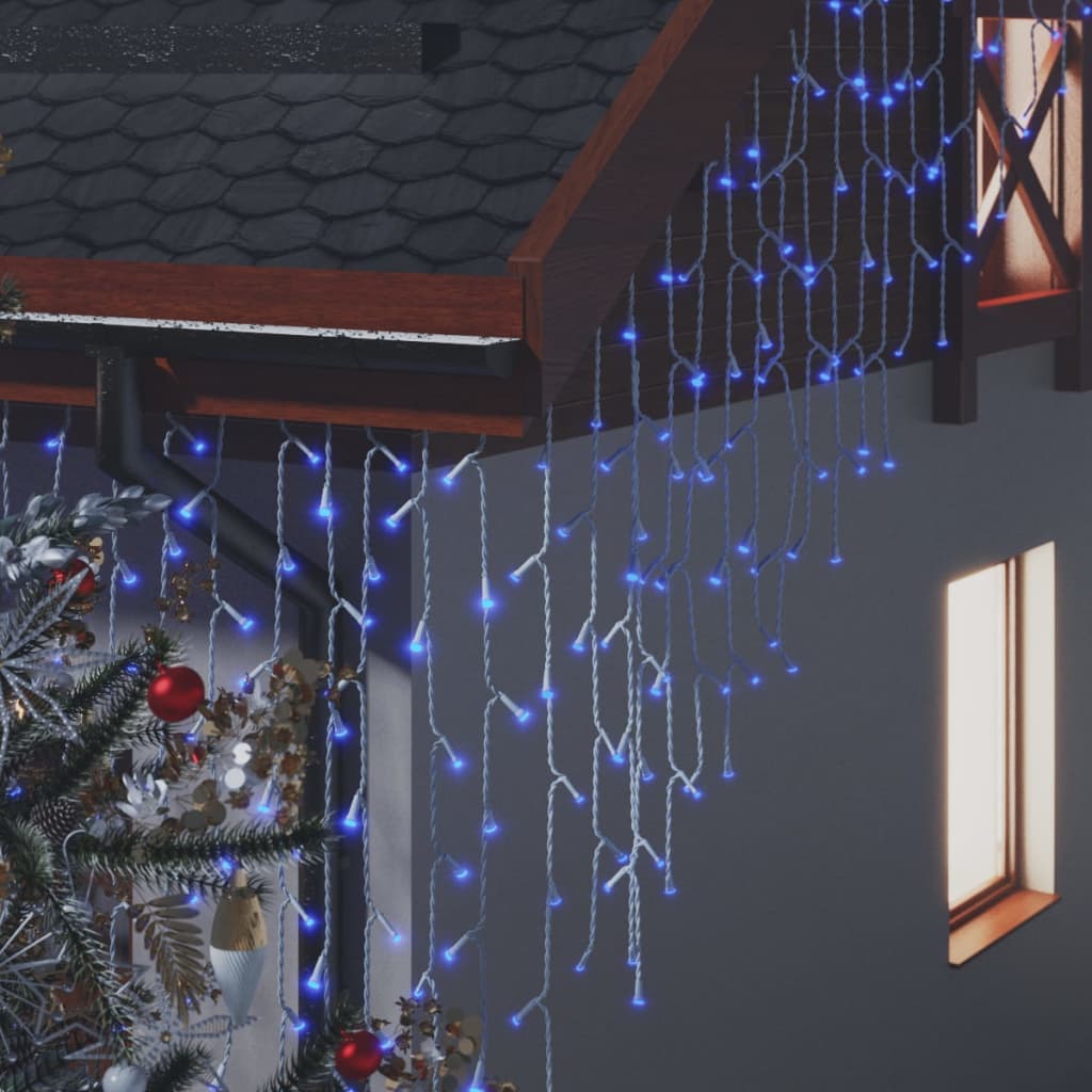 8 funkciós kék LED-es jégcsapfényfüggöny 400 LED-del 10 m