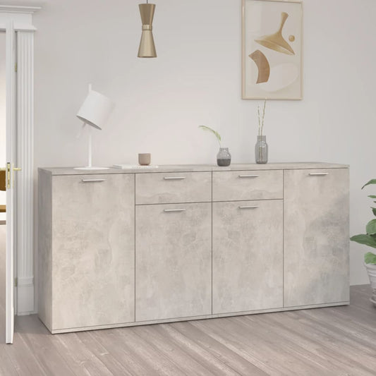 betonszürke szerelt fa tálalószekrény 160 x 36 x 75 cm