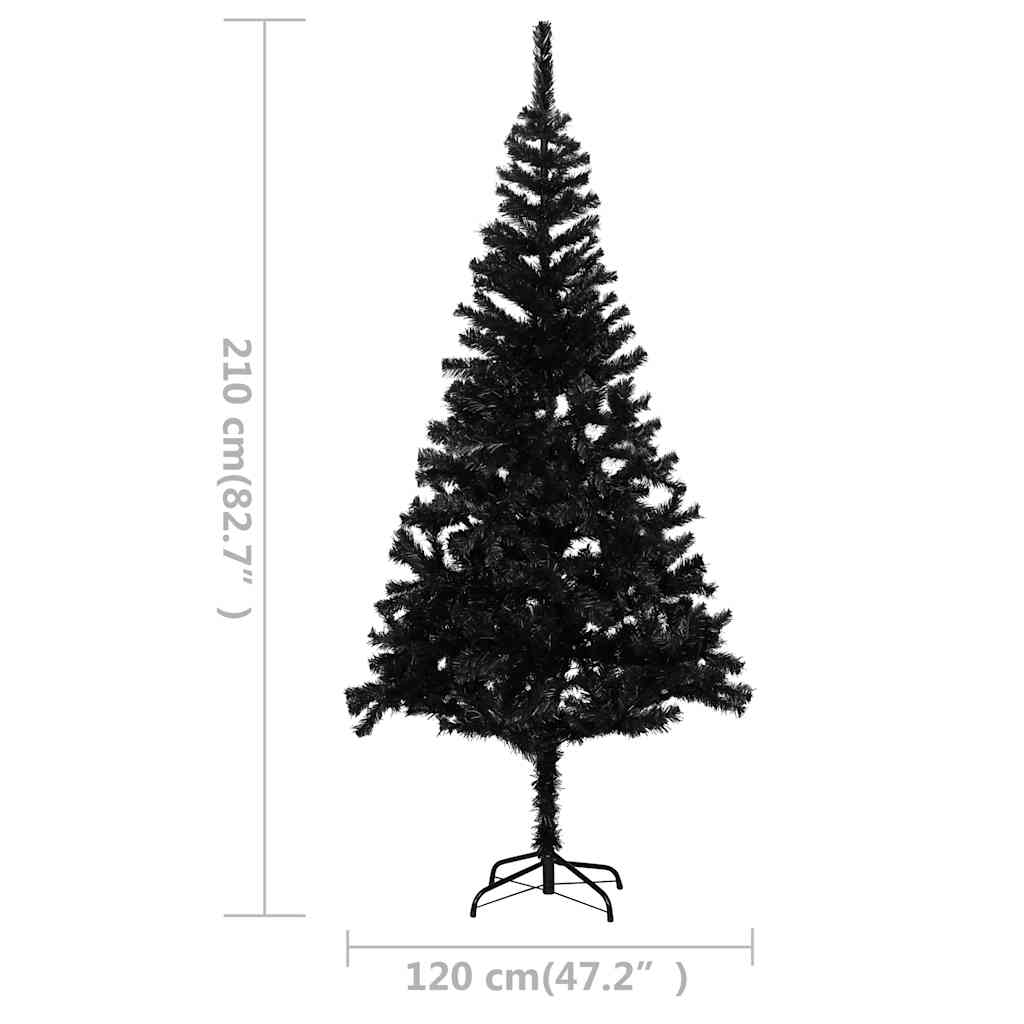 fekete PVC megvilágított műkarácsonyfa gömb szettel 210 cm
