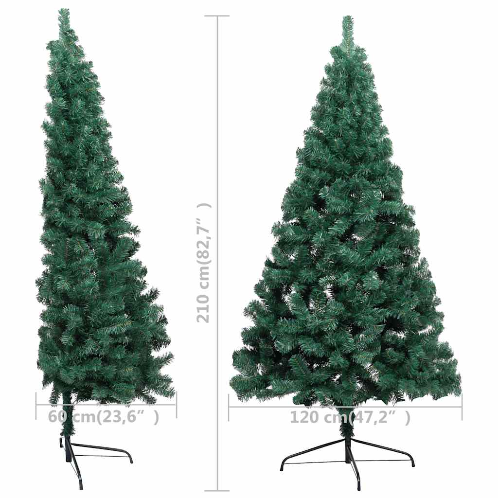 zöld megvilágított fél műkarácsonyfa gömb szettel 210 cm