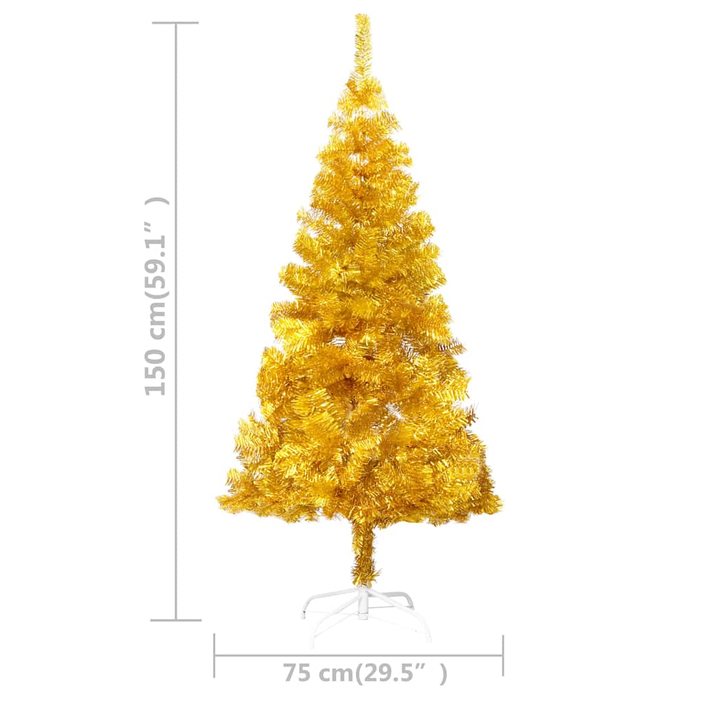 aranyszínű PET megvilágított műkarácsonyfa gömb szettel 150 cm