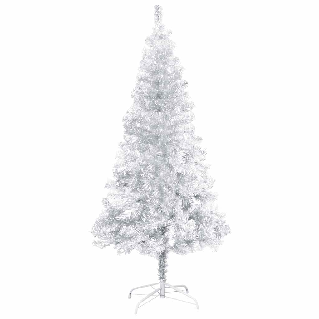 ezüstszínű PET megvilágított műkarácsonyfa gömb szettel 120 cm