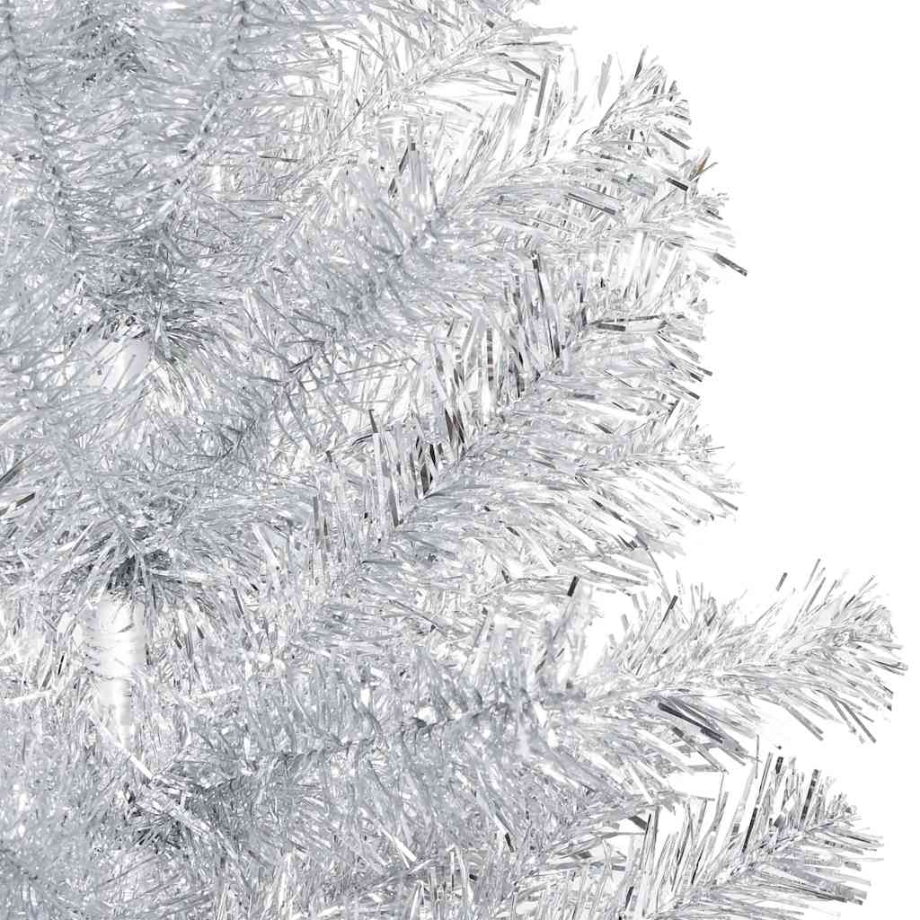 ezüstszínű PET megvilágított műkarácsonyfa gömb szettel 120 cm