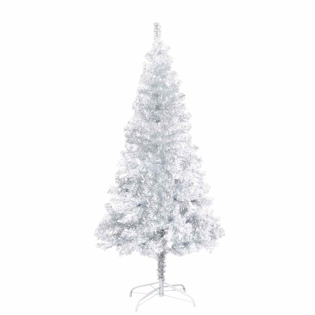 ezüstszínű PET megvilágított műkarácsonyfa gömb szettel 150 cm