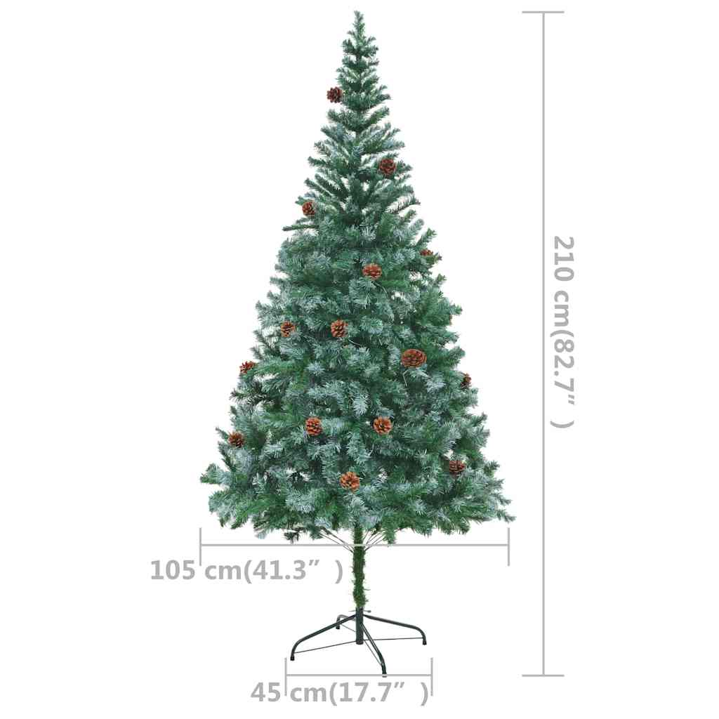 megvilágított műkarácsonyfa gömb szettel és tobozzal 210 cm