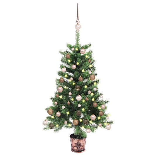 zöld megvilágított műkarácsonyfa gömb szettel 90 cm