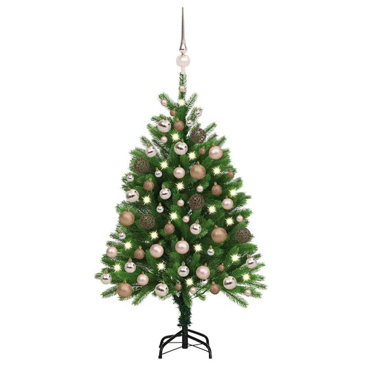 zöld megvilágított műkarácsonyfa gömb szettel 120 cm