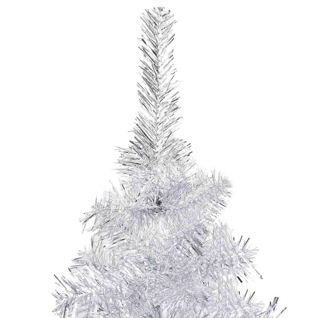 ezüstszínű PET megvilágított műkarácsonyfa gömb szettel 120 cm