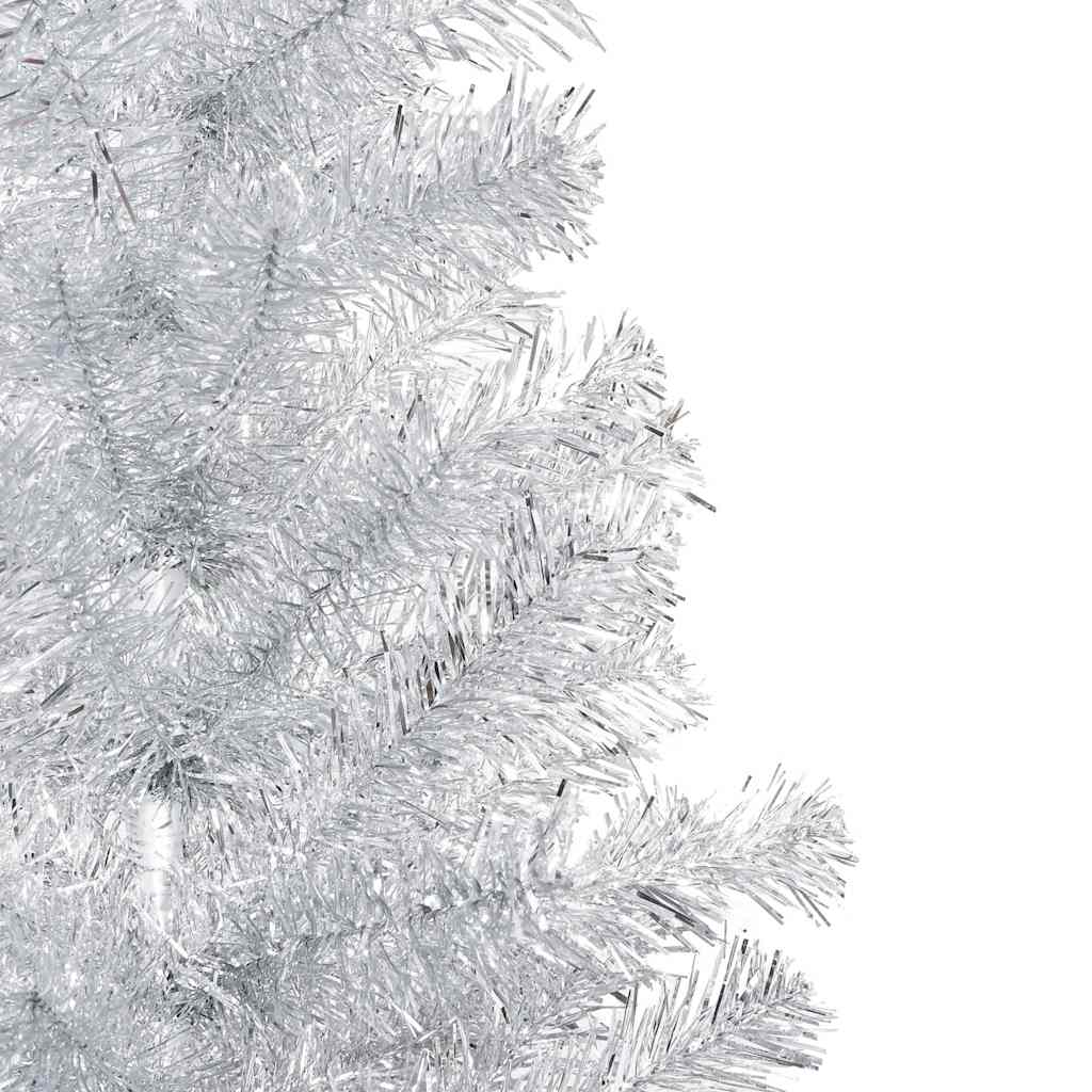 ezüstszínű PET megvilágított műkarácsonyfa gömb szettel 150 cm