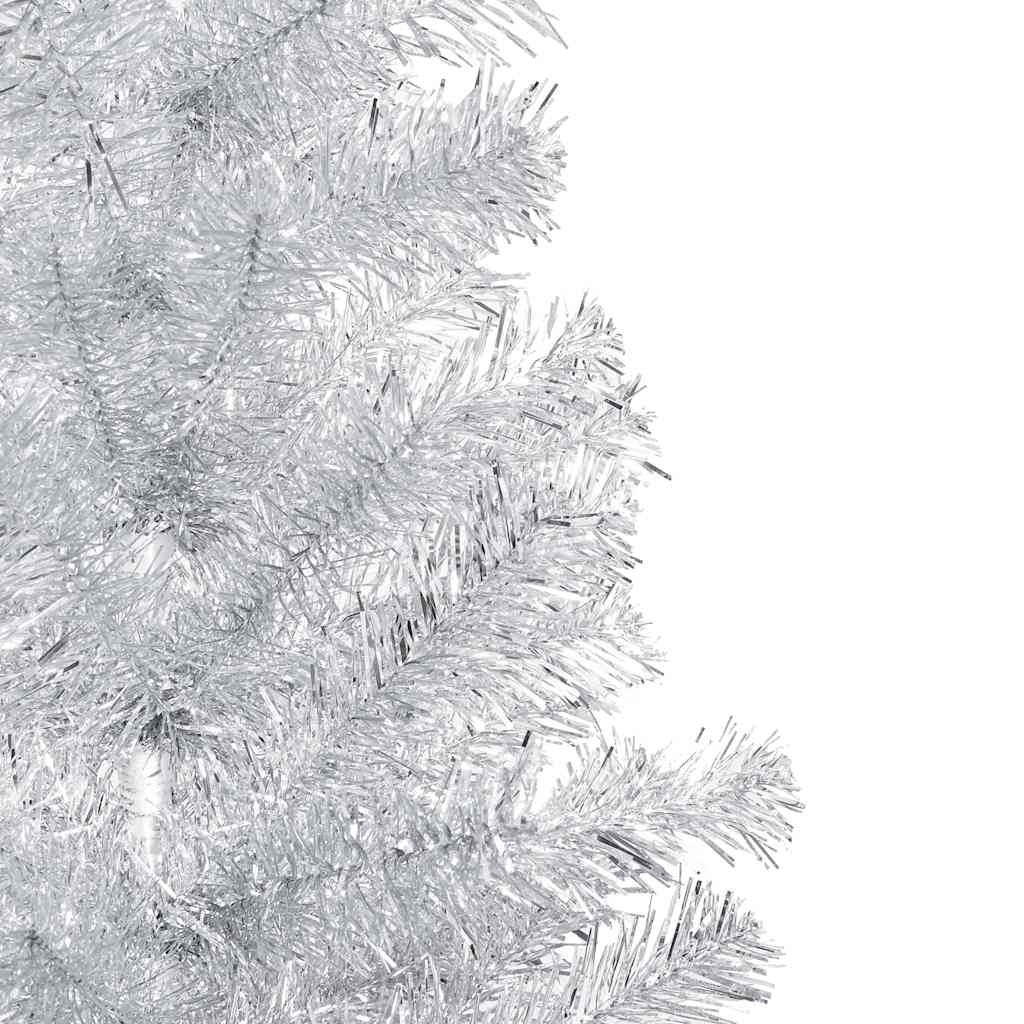 ezüstszínű PET megvilágított műkarácsonyfa gömb szettel 210 cm