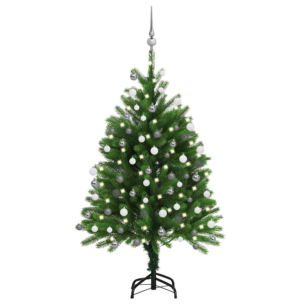 zöld megvilágított műkarácsonyfa gömb szettel 120 cm