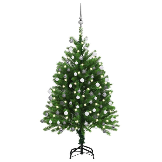 zöld megvilágított műkarácsonyfa gömb szettel 120 cm