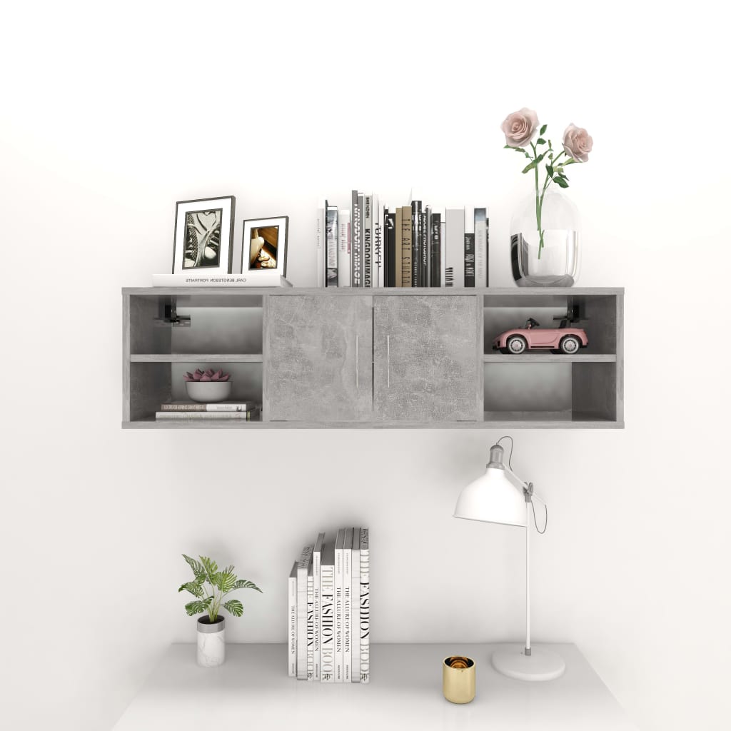 betonszürke szerelt fa fali polc 102 x 30 x 29 cm