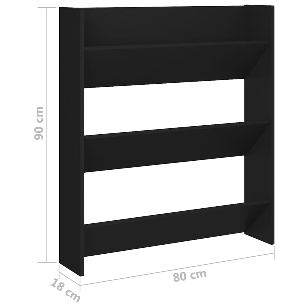 fekete szerelt fa fali cipősszekrény 80 x 18 x 90 cm