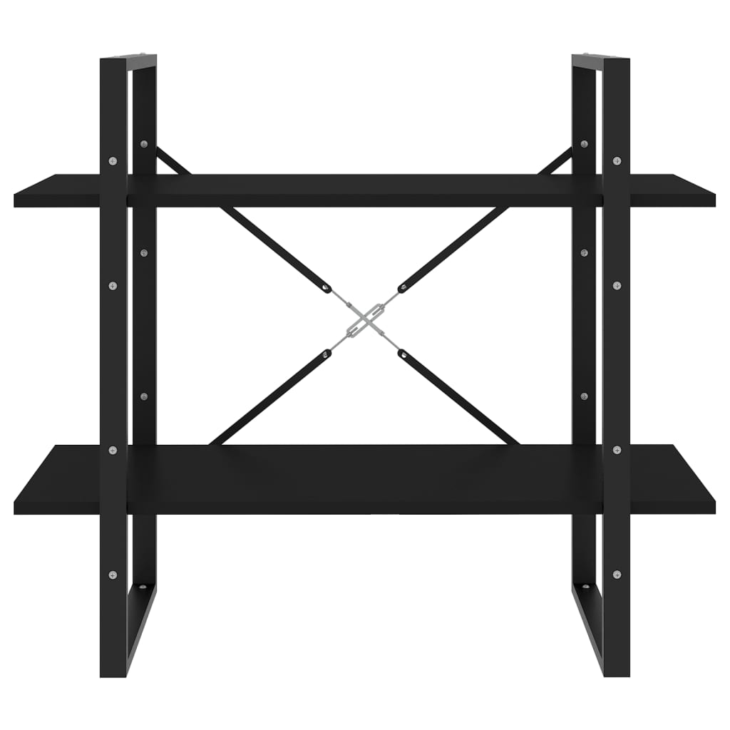 2-szintes fekete szerelt fa könyvszekrény 80 x 30 x 70 cm