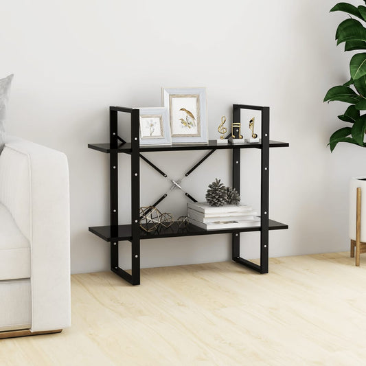 2-szintes fekete szerelt fa könyvszekrény 80 x 30 x 70 cm