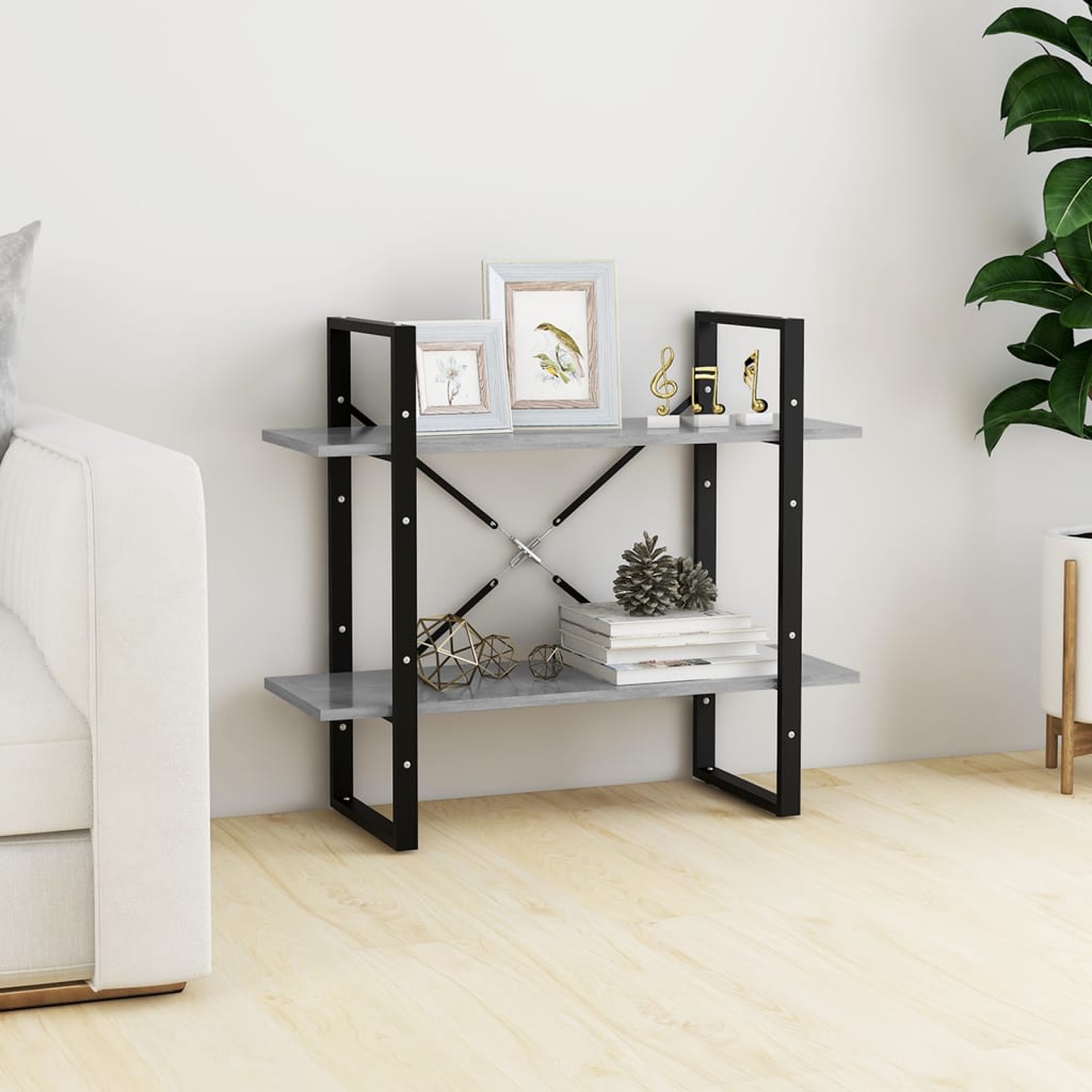 2-szintes betonszürke szerelt fa könyvszekrény 80 x 30 x 70 cm