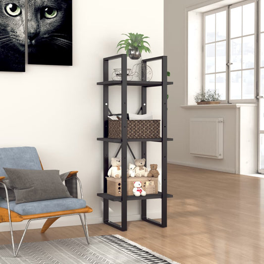 3-szintes szürke szerelt fa könyvszekrény 40 x 30 x 105 cm