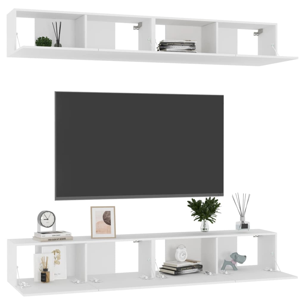 4 db fehér szerelt fa TV-szekrény 100 x 30 x 30 cm
