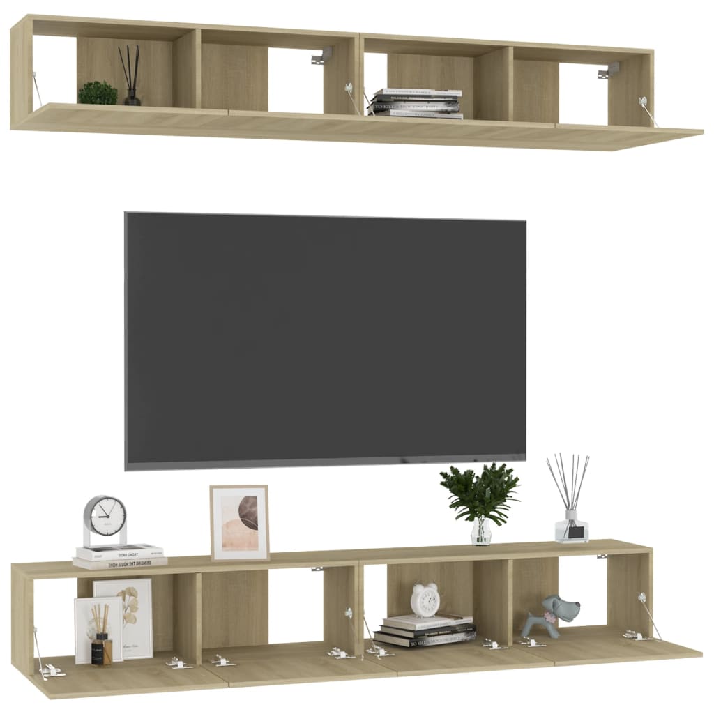 4 db sonoma tölgy színű szerelt fa TV-szekrény 100 x 30 x 30 cm