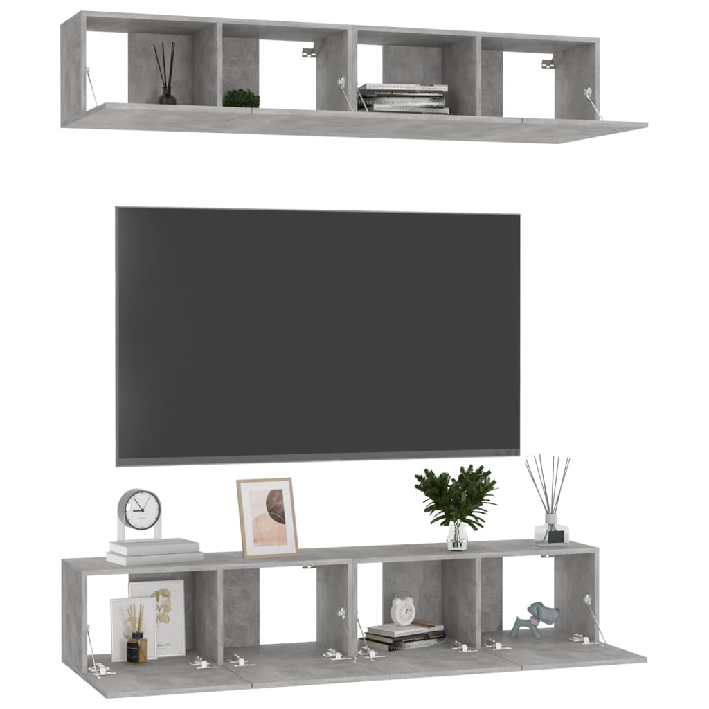 4 db betonszürke szerelt fa TV-szekrény 80 x 30 x 30 cm