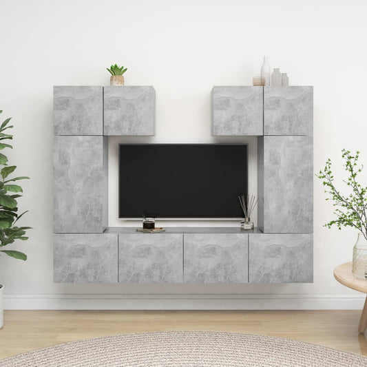 6 részes betonszürke szerelt fa TV-szekrényszett