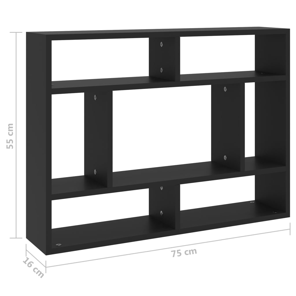 fekete szerelt fa fali polc 75 x 16 x 55 cm