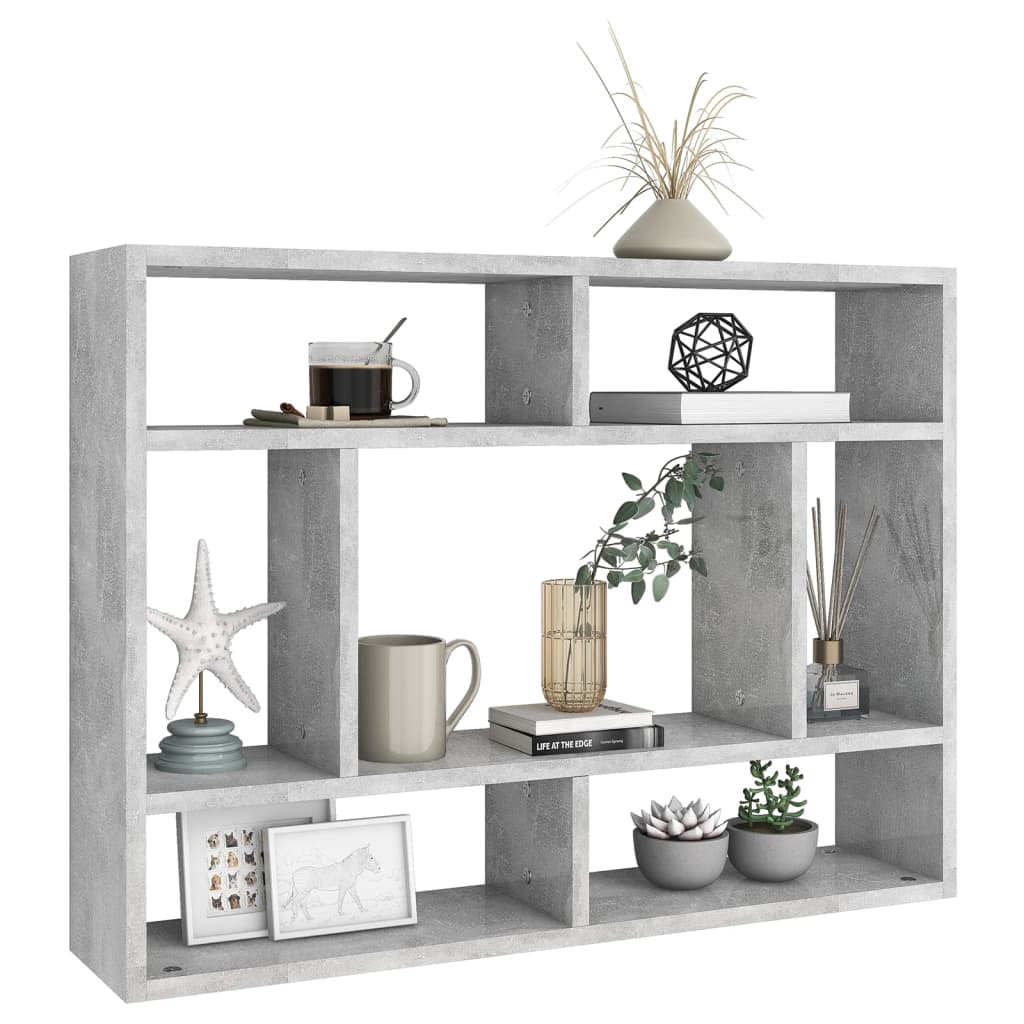 betonszürke szerelt fa fali polc 75 x 16 x 55 cm