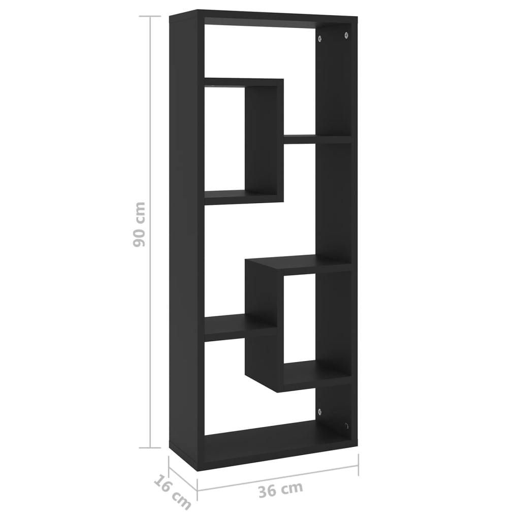 fekete szerelt fa fali polc 36 x 16 x 90 cm