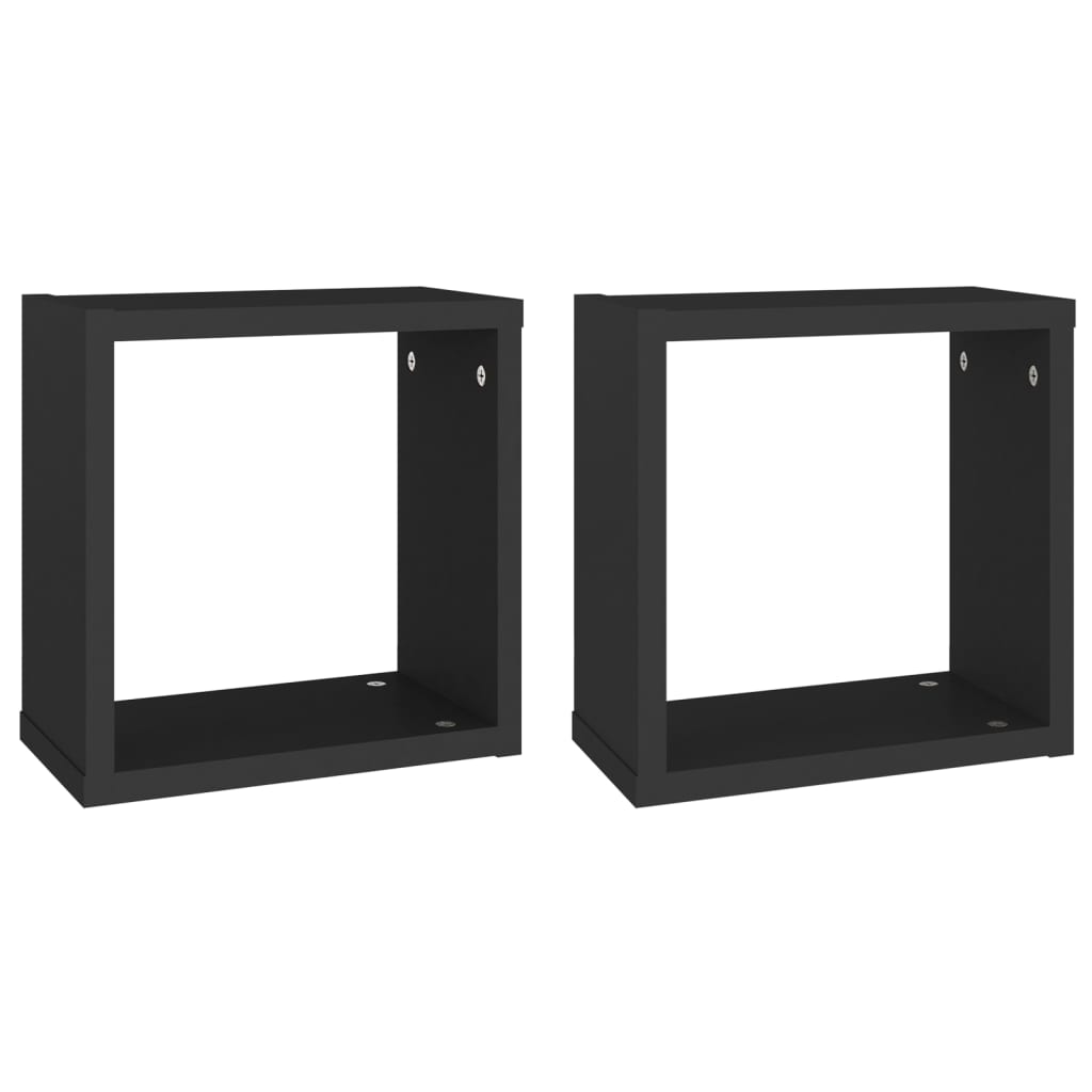 2 db fekete fali kockapolc 30 x 15 x 30 cm