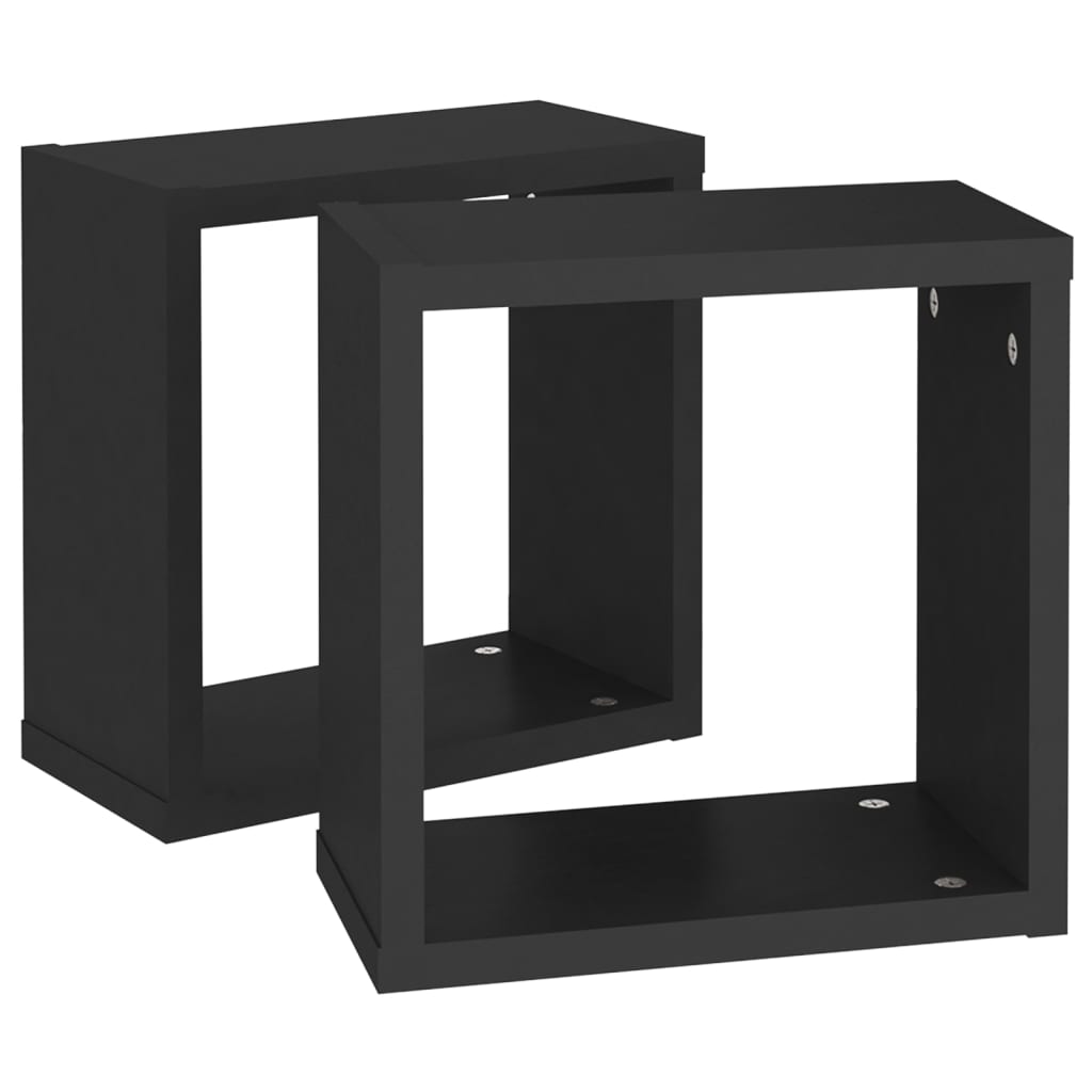 2 db fekete fali kockapolc 30 x 15 x 30 cm