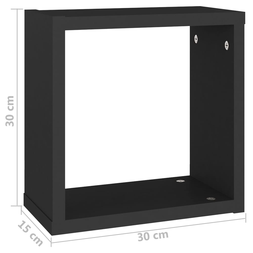 2 db fekete fali kockapolc 30 x 15 x 30 cm