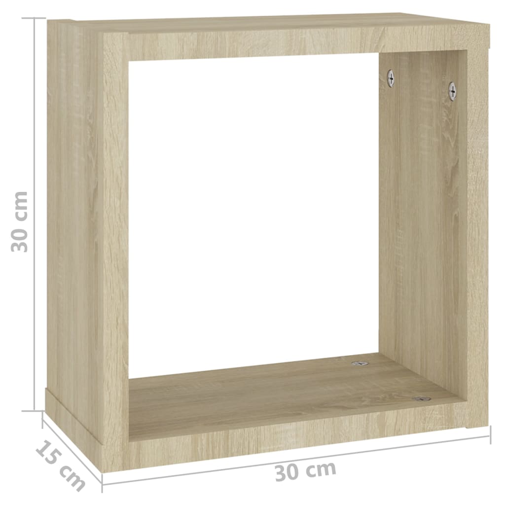 2 db sonoma tölgy színű fali kockapolc 30 x 15 x 30 cm